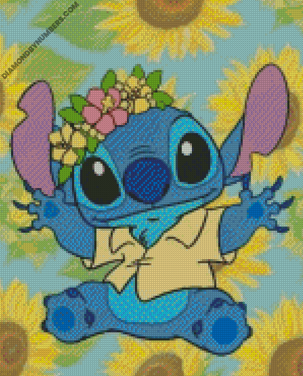 Disney Stitch With Flowers - 5D Diamond Paintings - DiamondByNumbers - Diamond  Painting art